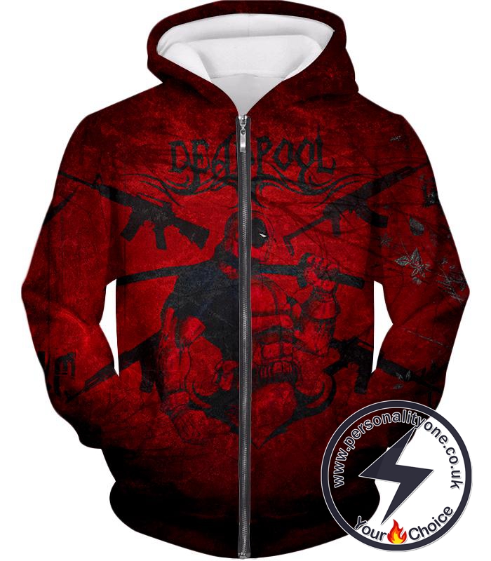 Super Regenerating Marvel Hero Deadpool Promo Red Zip Up Hoodie